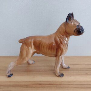 Vintage Large Ceramic Boxer Dog Figurine Brown Glazed Standing 8"